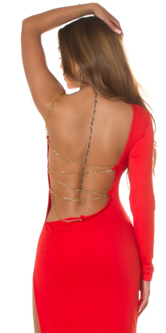 Een-arm maxi jurk met chain details rood